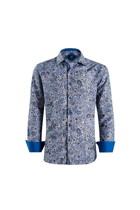 Men's Baby Blue Slim Fit Paisley Print Button-Down Shirt