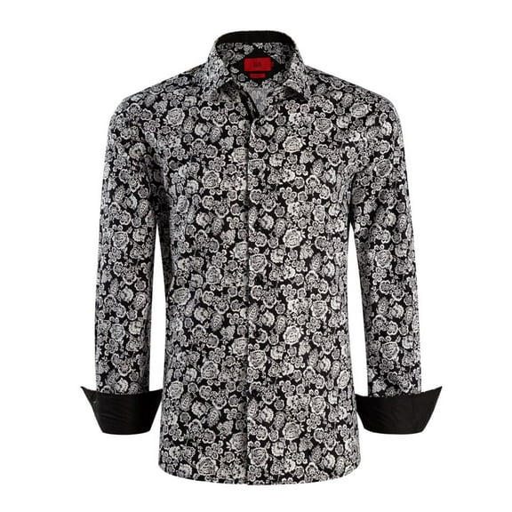 Elie Balleh Men's Black Slim Fit Floral Button-Down Shirt