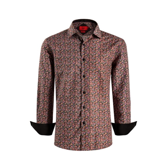 Elie Balleh Men's Black Slim Fit Paisley Print Button-Down Shirt