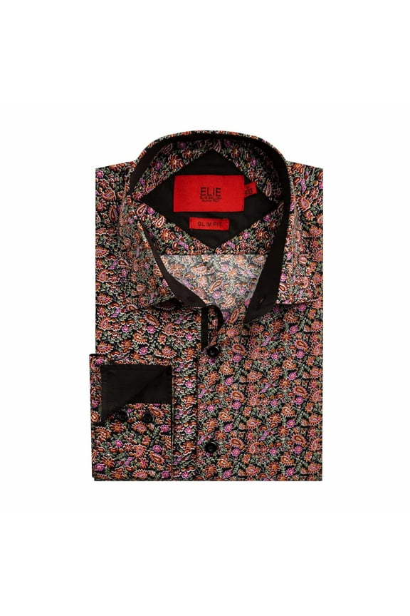 Men's Black Slim Fit Paisley Print Button-Down Shirt