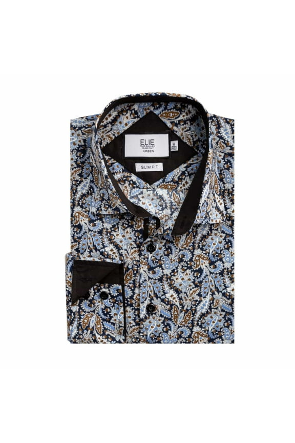 Men's Black Slim Fit Paisley Sport Button-Down Shirt