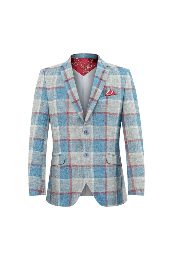 Men's Blue Big Plaid Blazers Sports Coat Jacket