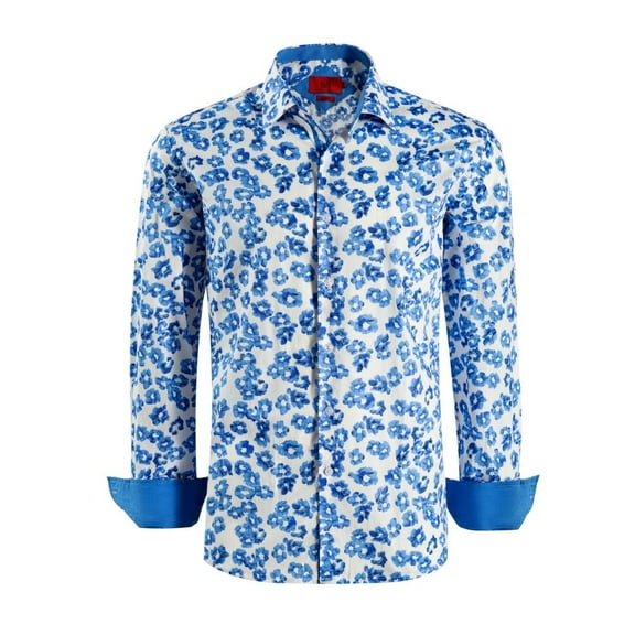 Elie Balleh Men's Blue Slim Fit Floral Sport Button-Down Shirt