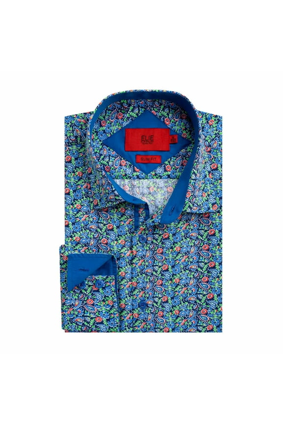 Men's Blue Slim Fit Paisley Print Button-Down Shirt