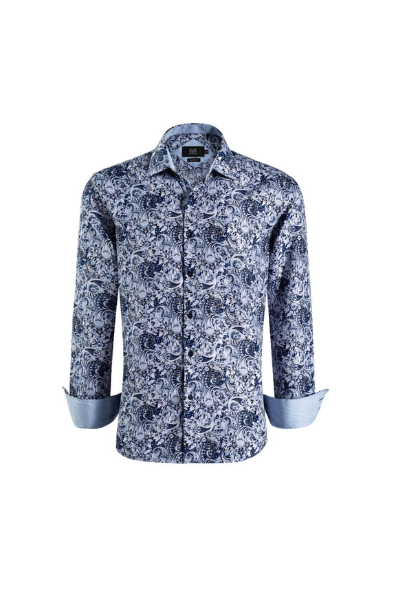 Men's Blue Slim Fit Paisley Sport Button-Down Shirt