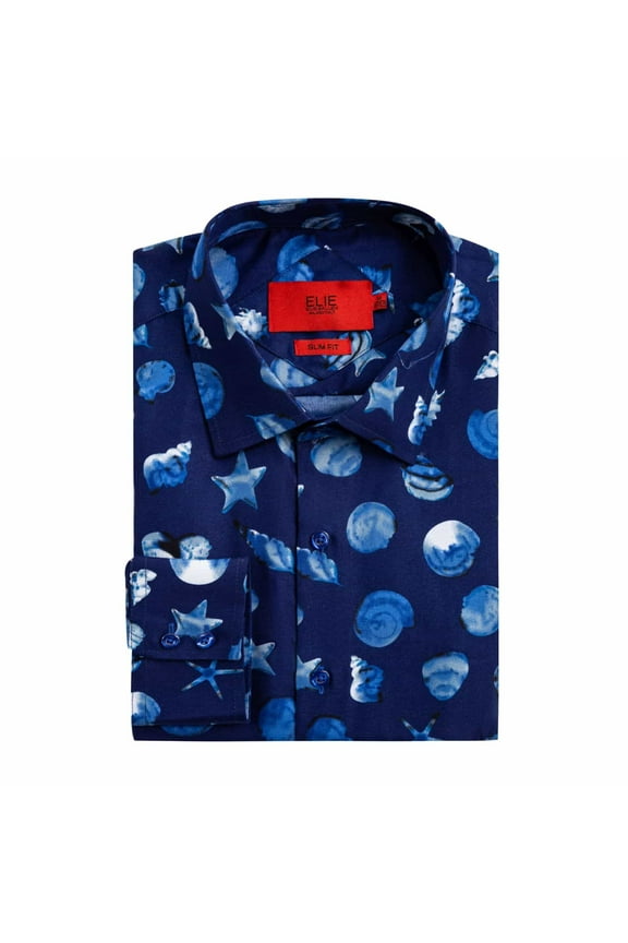 Men's Blue Slim Fit Sea Shell Print Shirt