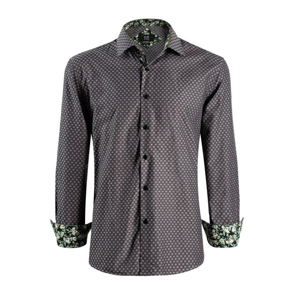 Elie Balleh Men's Grey Slim Fit Jacquard Dot Button-Down Shirt