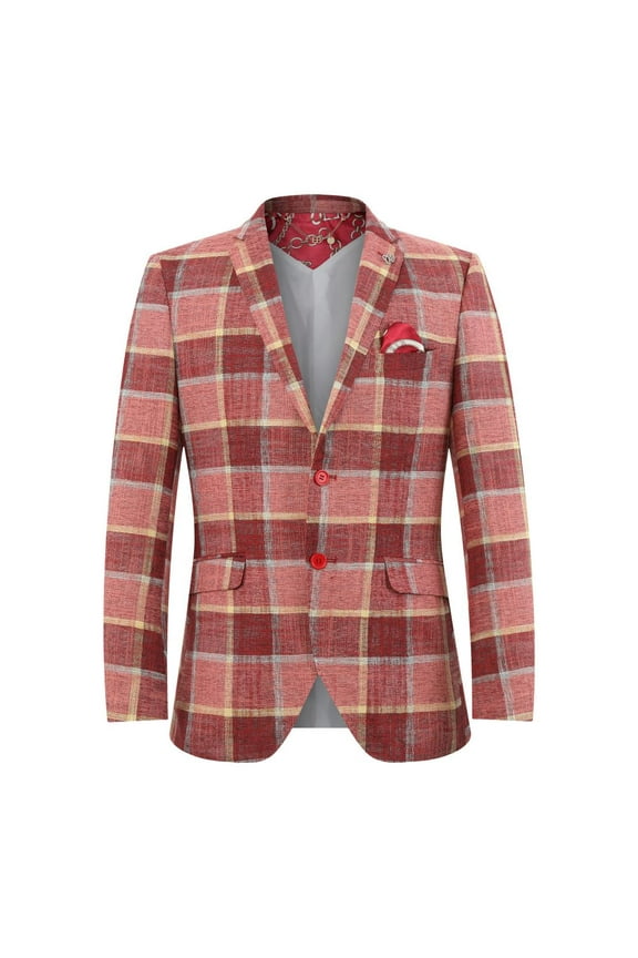 Men's Red Big Plaid Blazers Sports Coat Jacket