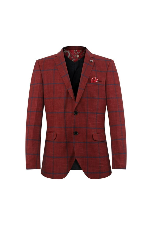 Men's Red Plaid Blazers Sports Coat Jacket