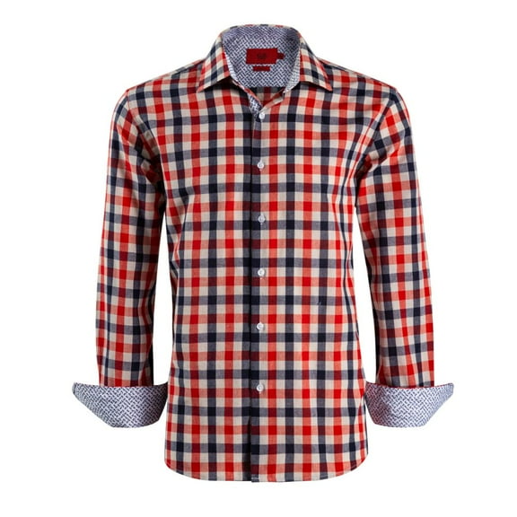 Elie Balleh Men's Red Slim Fit Gingham Plaid Sport S