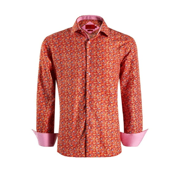Elie Balleh Men's Red Slim Fit Paisley Print Button-Down Shirt