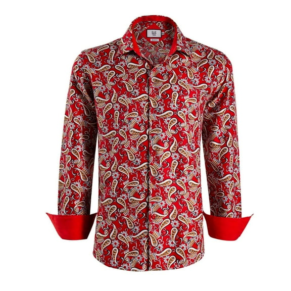 Elie Balleh Men's Red Slim Fit Paisley Sport Button-Down Shirt