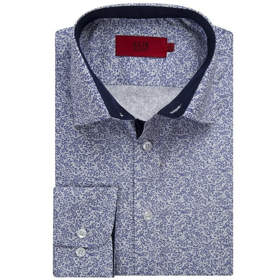 Elie Balleh Men's Slim Fit Paisley Printed Cotton Dress Shirt With Inner Contrast