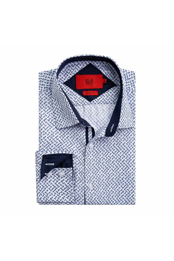 Men's White Slim Fit Paisley Print Button-Down Shirt