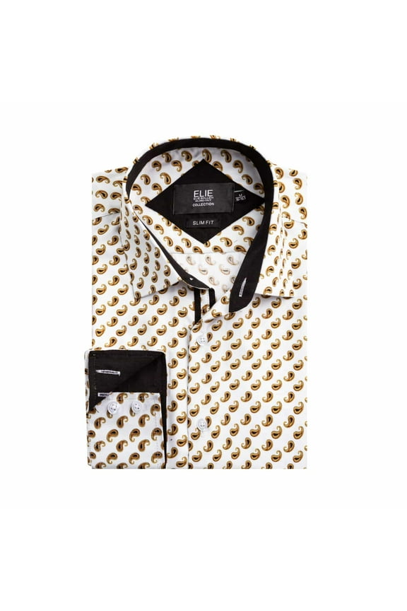 Men's White Slim Fit Paisley Print Button-Down Shirt