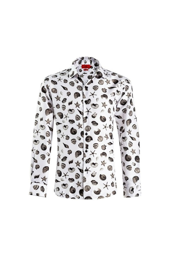 Men's White Slim Fit Sea Shell Print Shirt
