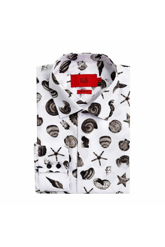 Men's White Slim Fit Sea Shell Print Shirt