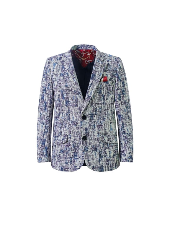 Navy Geometric Brocade Boy's's Blazer Jacket