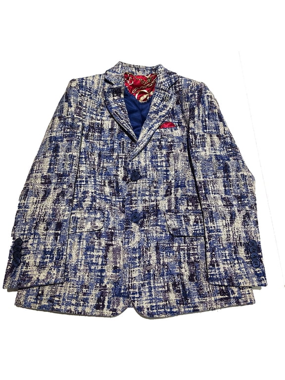 Navy Geometric Brocade Men's Blazer Jacket