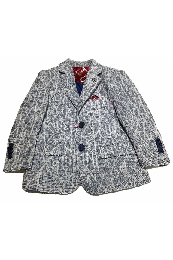Navy Geometric Pattern Boy's Blazers Sports Coat Jacket