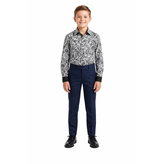 Elie Balleh Navy Solid Dress Boy's Dress Pants Slacks