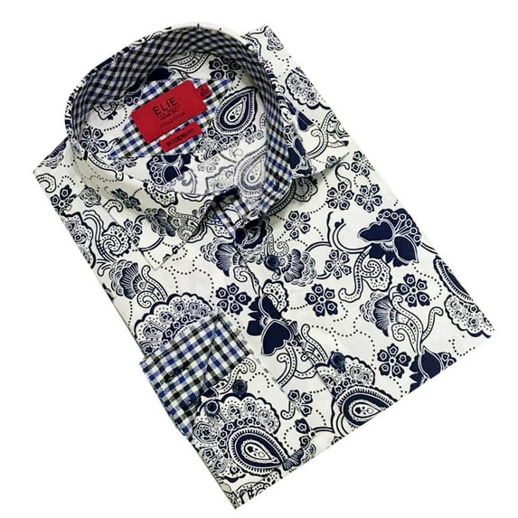 Elie Balleh Navy Wild Floral Men's Dress Casual Button Down Shirt