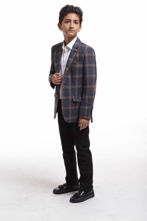 Navy Wool Checkered Boy's Blazers Sports Coat Jacket