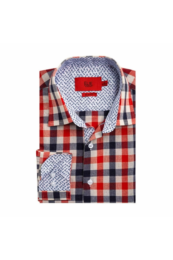 Red Boy's Slim Fit Plaid Dress Button-Down Shirt