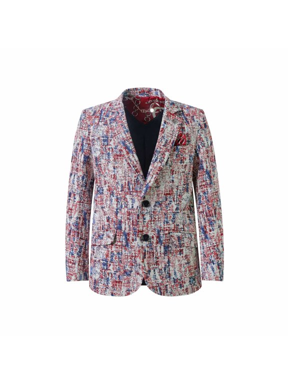 Red Geometric Brocade Boy's's Blazer Jacket