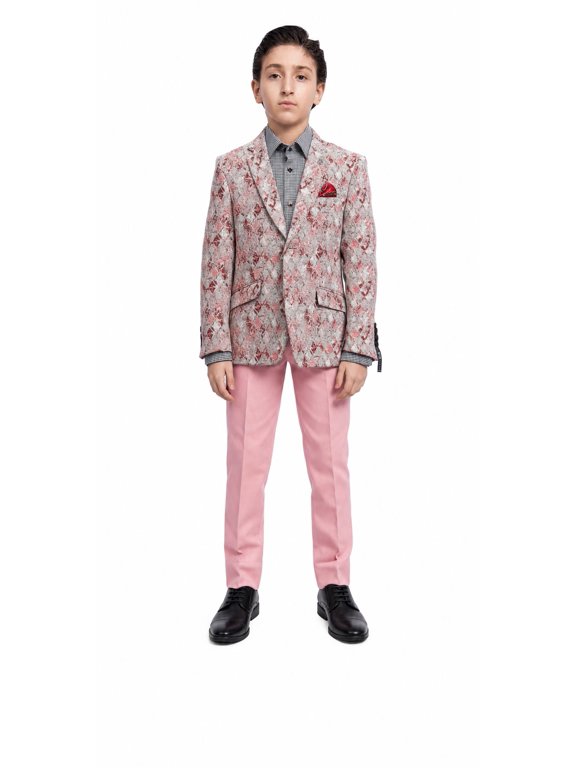 Faded Argyle Blazers Sports Coat for Boys by Elie Balleh - RED, M/4-5