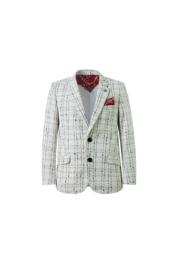 White Boy's Slim Fit Windowpane Blazers Sports Coat Jacket