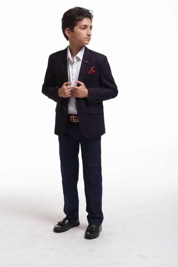 Wine Wool Checkered Boy's Blazers Sports Coat Jacket