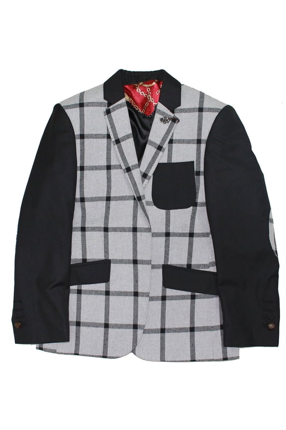 Boys' Windowpane Plaid Blazer - GREY, L/6-7
