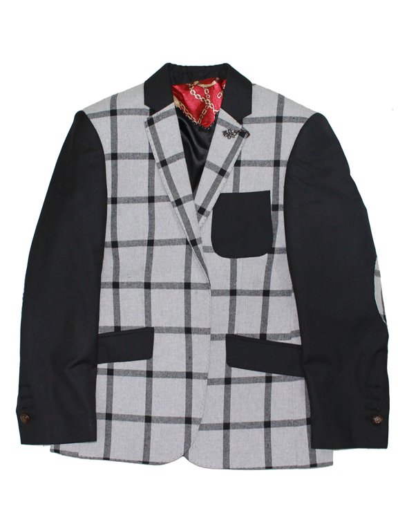 Boys' Windowpane Plaid Blazer - GREY, L/6-7