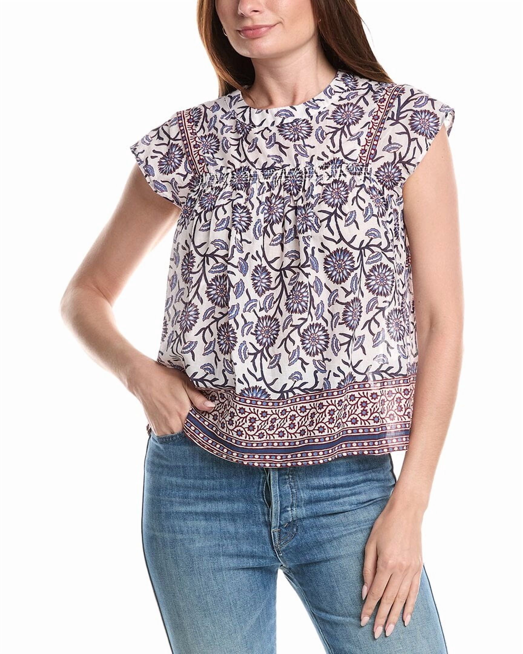 T Tahari Smocked Trim Woven Blouse Women’s
