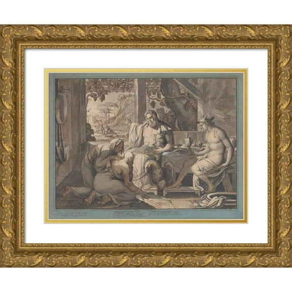 Elie-Honoré Montagny 24x19 Gold Ornate Framed and Double Matted Museum Art Print Titled - Jupiter and Mercury Reveal Themselves to Philemon and Baucis (1809)