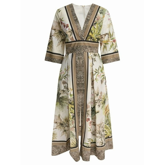 Elie Saab Printed Cotton Midi Dress Foulard40 Printed Cotton (Women's)