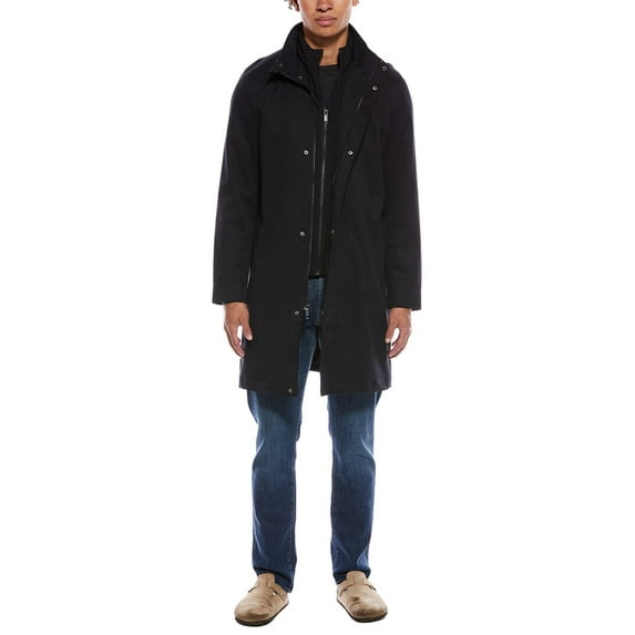 Elie Tahari mens Funnel Neck Trench Coat, XL, Navy