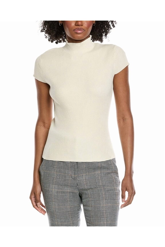 womens Cap Sleeve High Neck Rib Top, XL, White