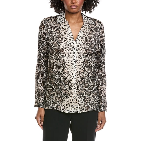 Elie Tahari womens Collar Deep V-neck Silk-Blend Blouse, s