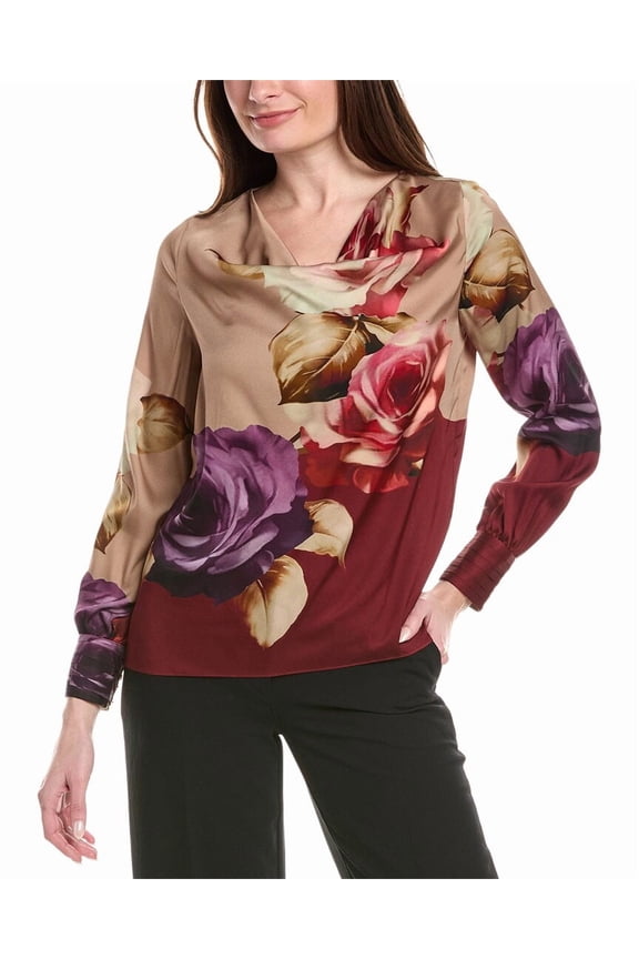 womens Cowl Neck Silk-Blend Top, m, Pink