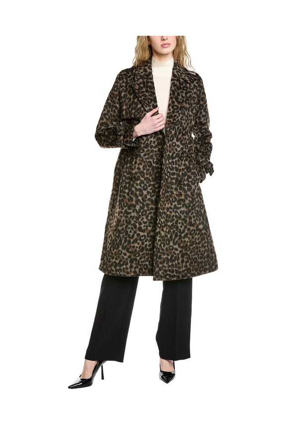 womens Double-Breasted Wool-Blend Coat, XL, Brown