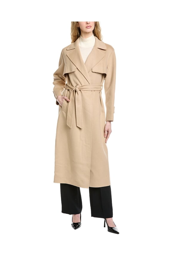 womens Double-Breasted Wool Trench Coat, xs, Brown