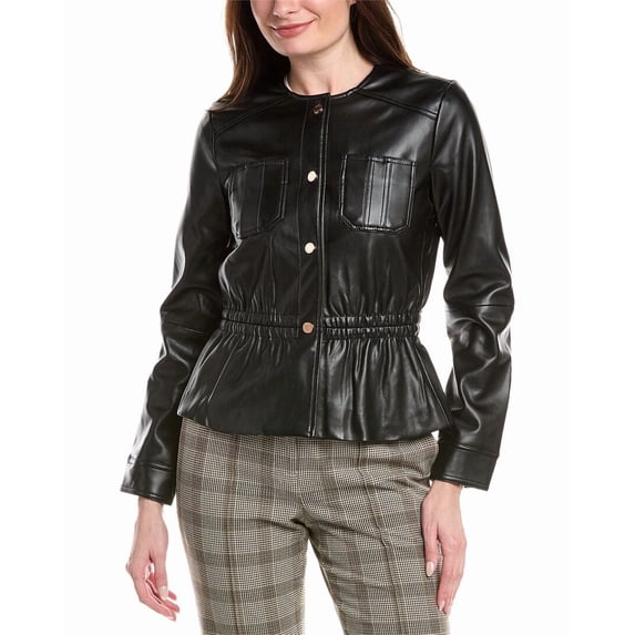 Elie Tahari womens Elastic Detail Waist Jacket, l, Black
