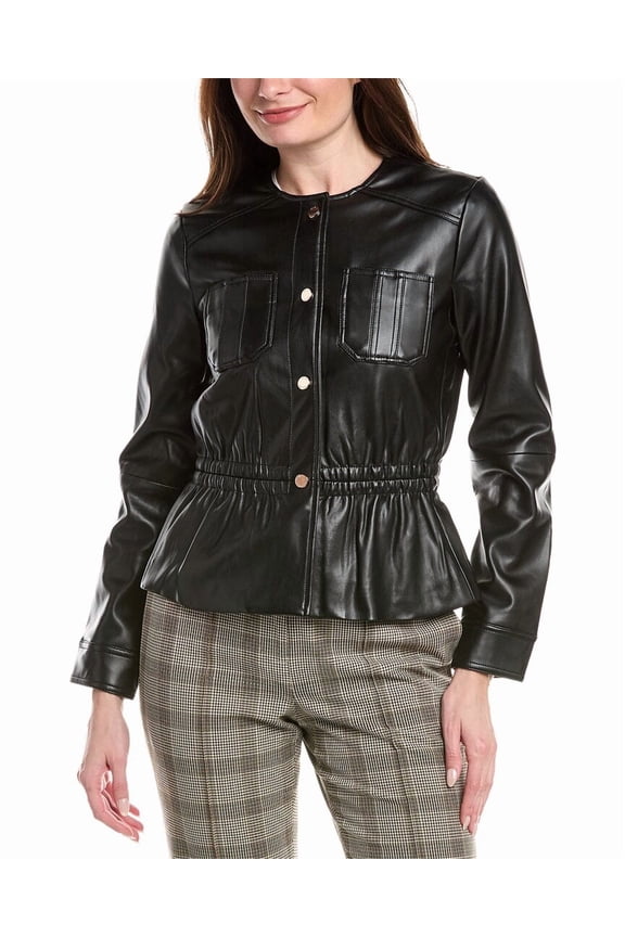 womens  Elastic Detail Waist Jacket, l, Black