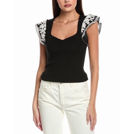 Elie Tahari womens Emily Embroidered Top, s, Black