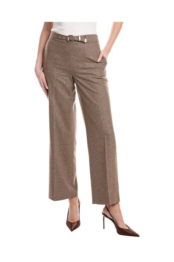 womens High-Waisted Straight Leg Belted Wool-Blend Pant, 16, Blue