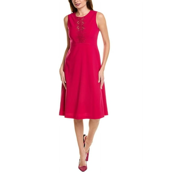 Elie Tahari womens Lace Applique Midi Dress, 10, Pink