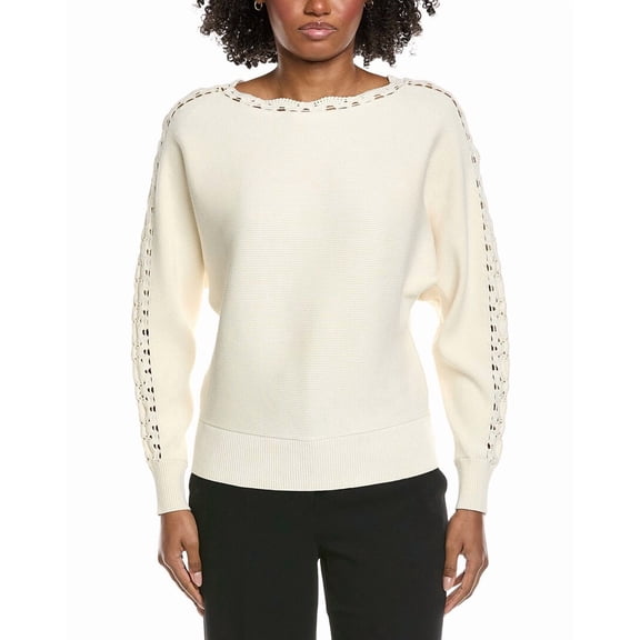 Elie Tahari womens Long Balloon Sleeve Boatneck Top, xs, White