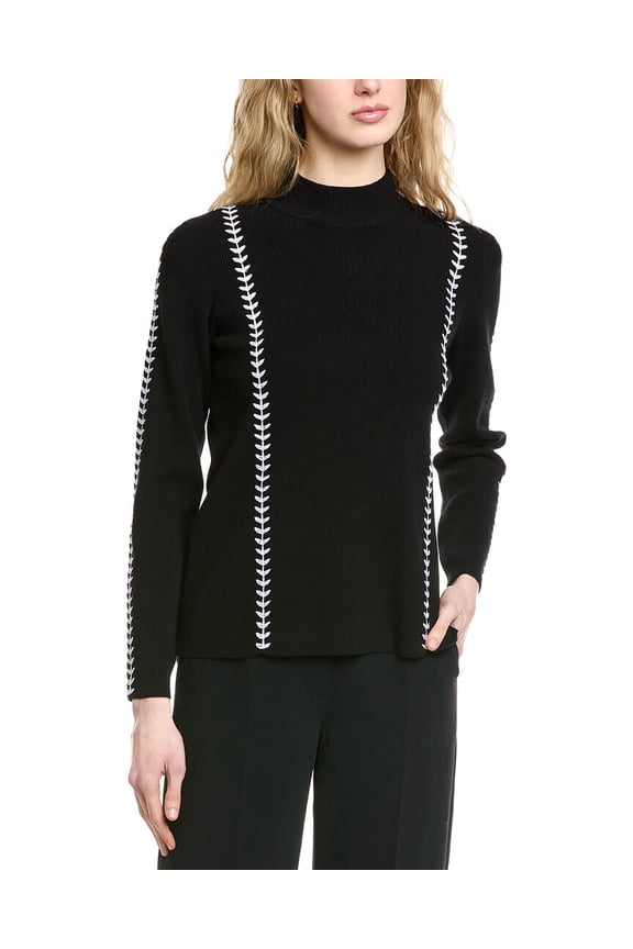 womens Mock Neck Rib Sweater, m, Black